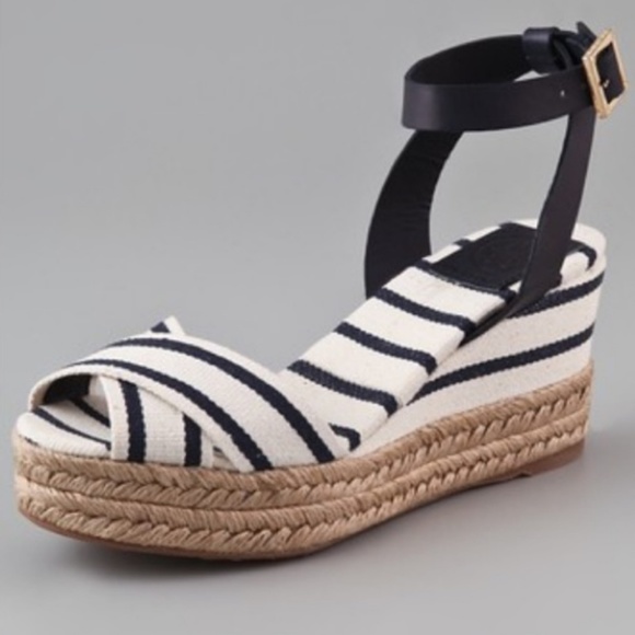 Tory Burch Shoes - Tory Burch Karrisa Canvas Striped Wedge Size 8